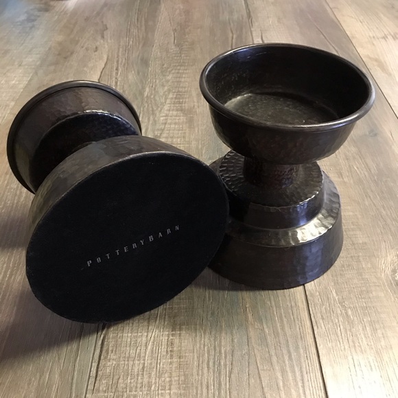 Pottery Barn Pounded Bronze Pillar Holder Set of 2 - Picture 11 of 11